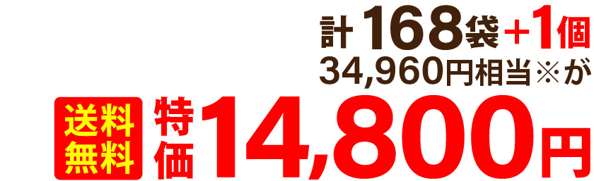 計 168袋＋1個 34,960円相当※が 送料無料特価14,800円