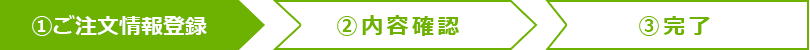 1.ご注文情報登録⇒2.内容確認⇒3.完了