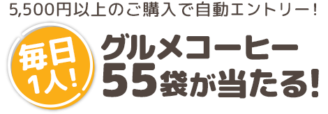 5,500円以上のご購入で自動エントリー!毎日1人!グルメコーヒー55袋が当たる!