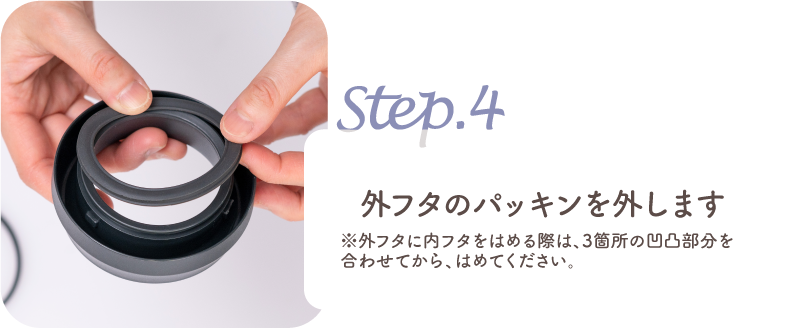 step.4 外フタのパッキンを外します