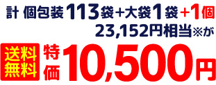 計 個包装113袋+大袋1袋+1個 23,152円相当※が 送料無料 特価10,500円