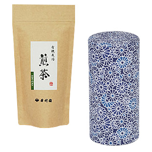 gift 藍染(小花柄)茶筒付！有機栽培煎茶セット