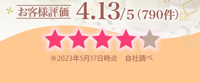 お客様評価　4.13/5（790件）　※2023年5月17日時点　自社調べ