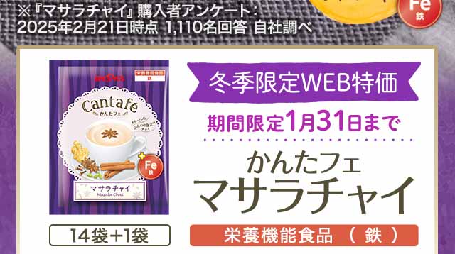 冬季限定WEB特価　かんたフェ　マサラチャイ　14袋+1袋　栄養機能食品（鉄）