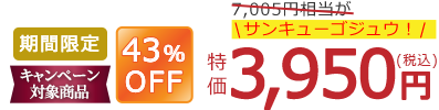 期間限定 キャンペーン対象商品 43%OFF 7,005円相当が 特価3,950円(税込)