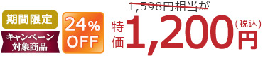 期間限定 キャンペーン対象商品 24%OFF 1,598円相当が 特価1,200円(税込)
